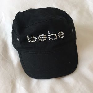 bebe black cap with rhinestone embellishments